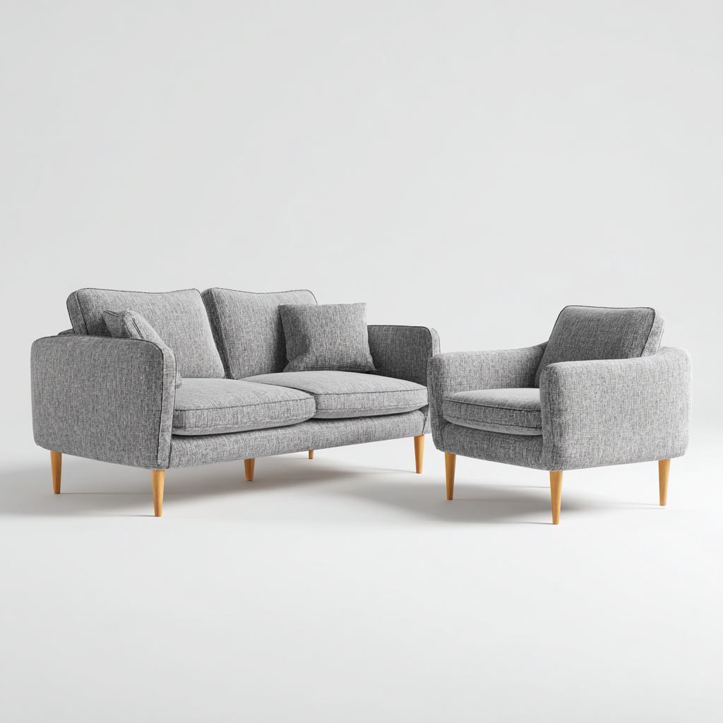 Ensemble canapé 2 places 165x90x95 cm et fauteuil 100x90x95 cm - tissu gris clair - style scandinave-Homelyia