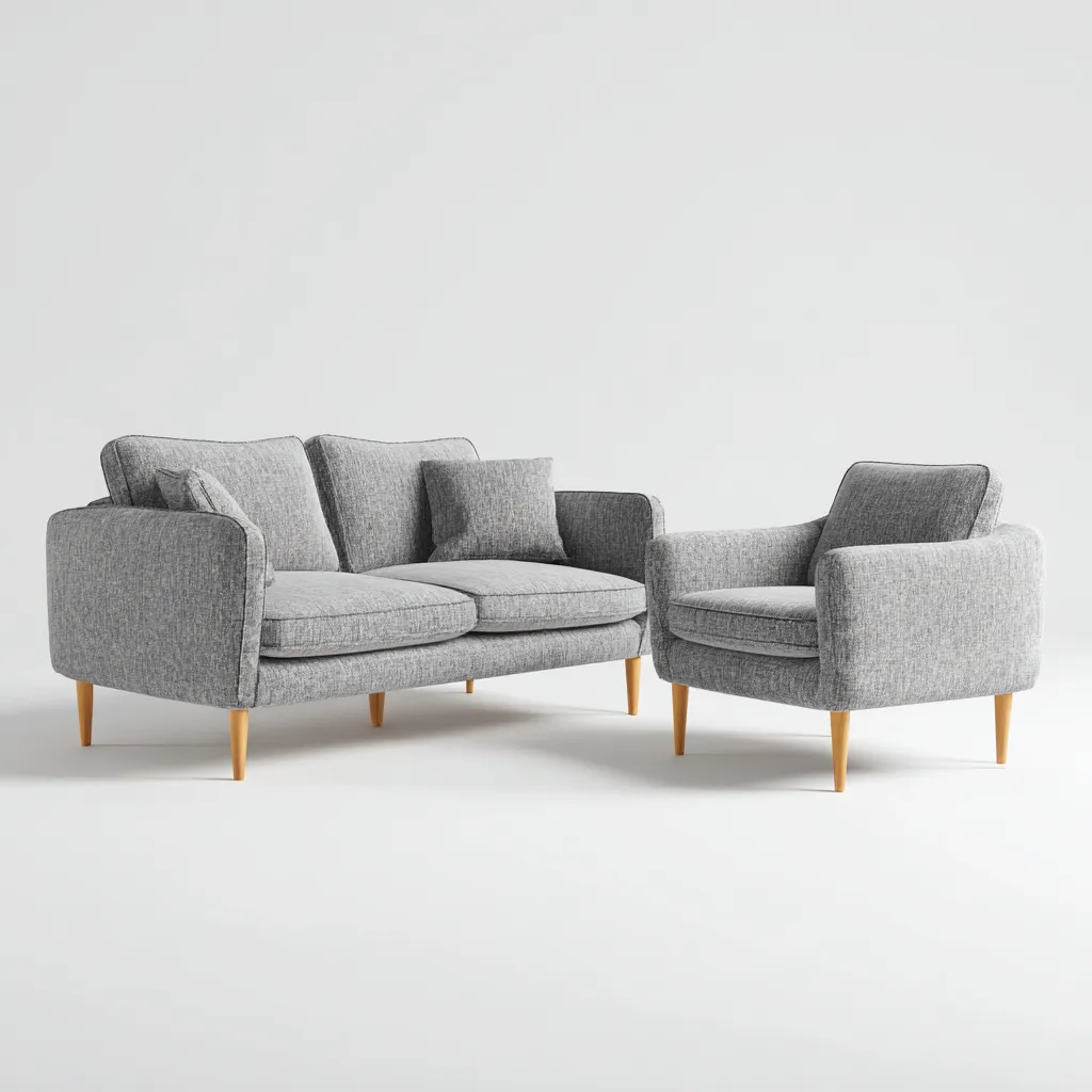 Ensemble canapé 2 places 165x90x95 cm et fauteuil 100x90x95 cm - tissu gris clair - style scandinave-Homelyia