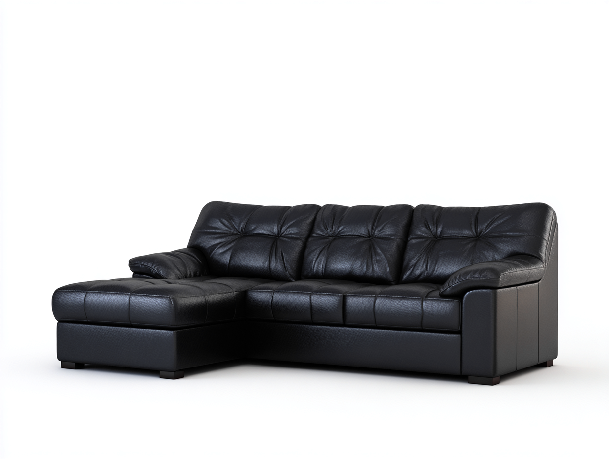 Canapé d'angle 3 places - cuir véritable noir - 265x160x85 cm - assise capitonnée - confort contemporain-Homelyia