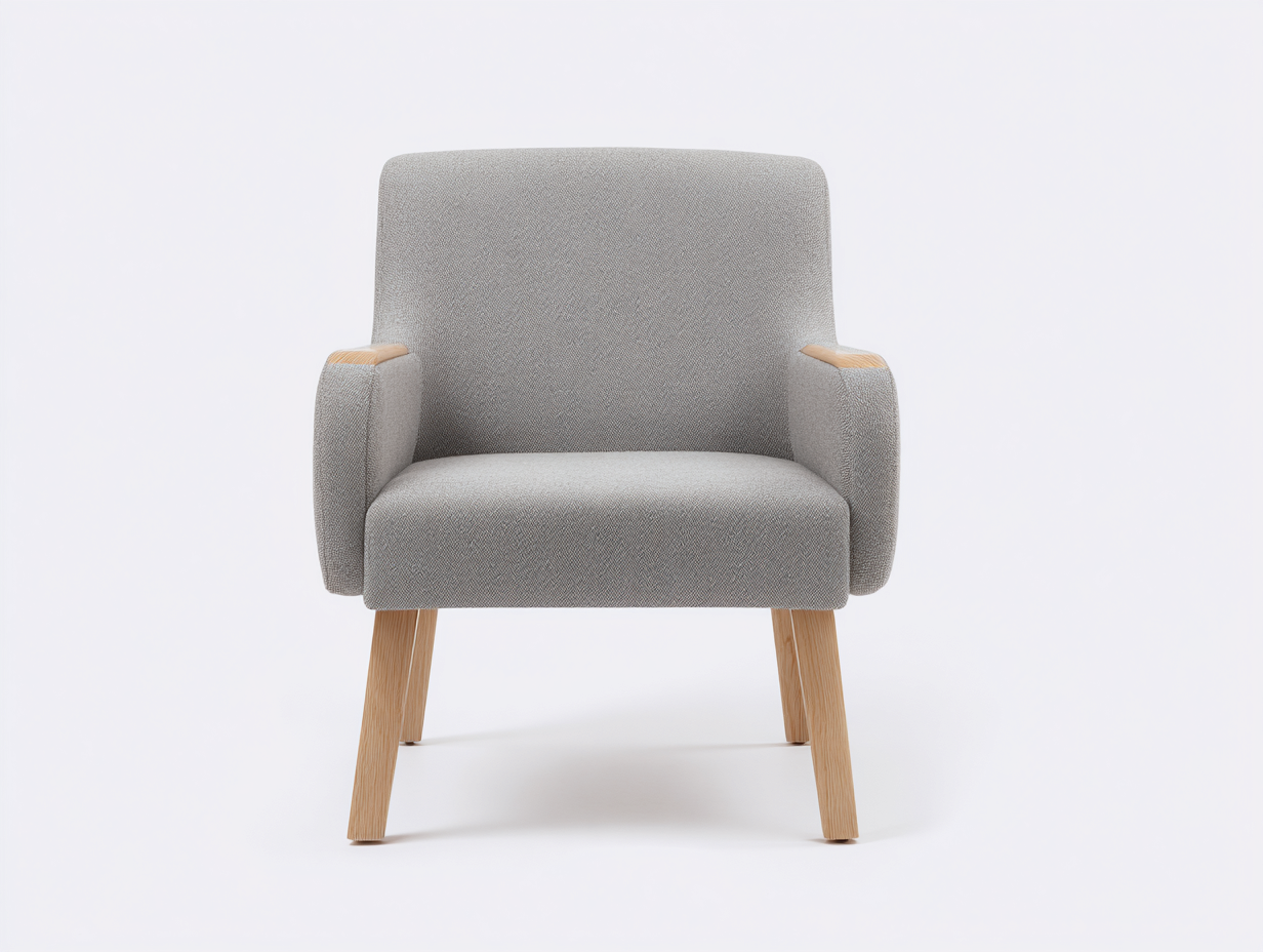 Fauteuil en tissu avec pieds en bois 76x79x85 cm - gris clair/bois naturel - style moderne-Homelyia