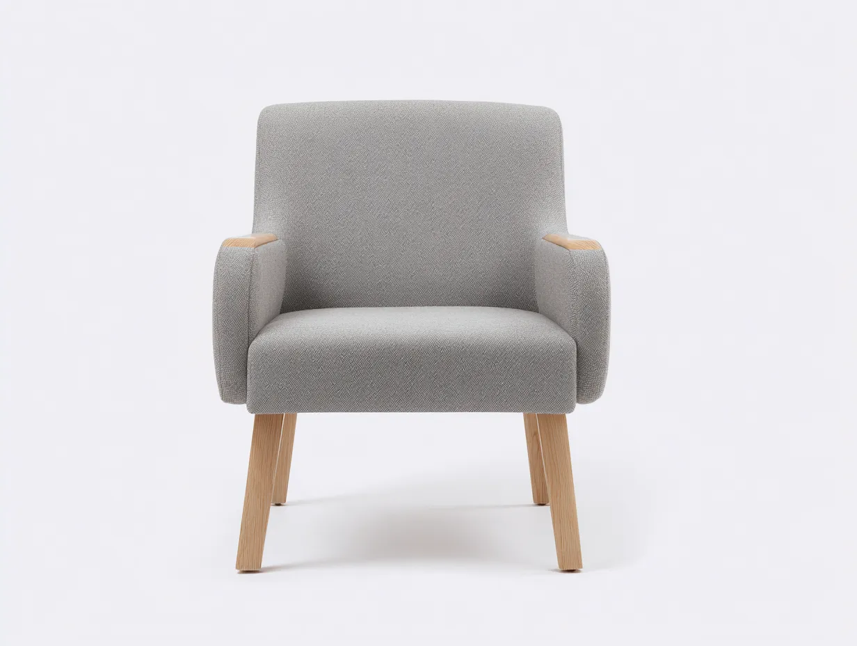 Fauteuil en tissu avec pieds en bois 76x79x85 cm - gris clair/bois naturel - style moderne-Homelyia