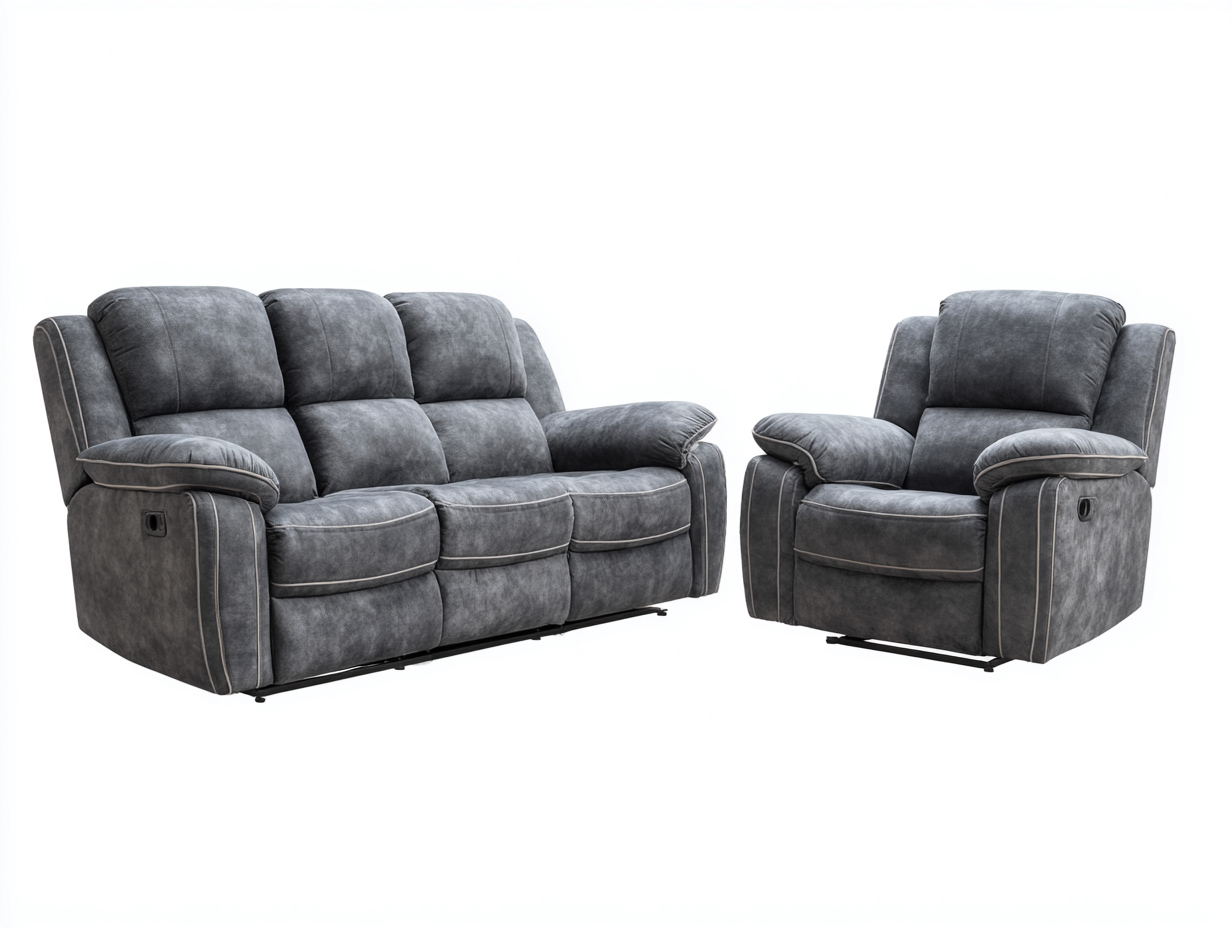 Ensemble canapé 3 places 200x95x100 cm et fauteuil 100x95x100 cm en tissu microfibre - gris foncé - avec fonctions relax manuelles-Homelyia