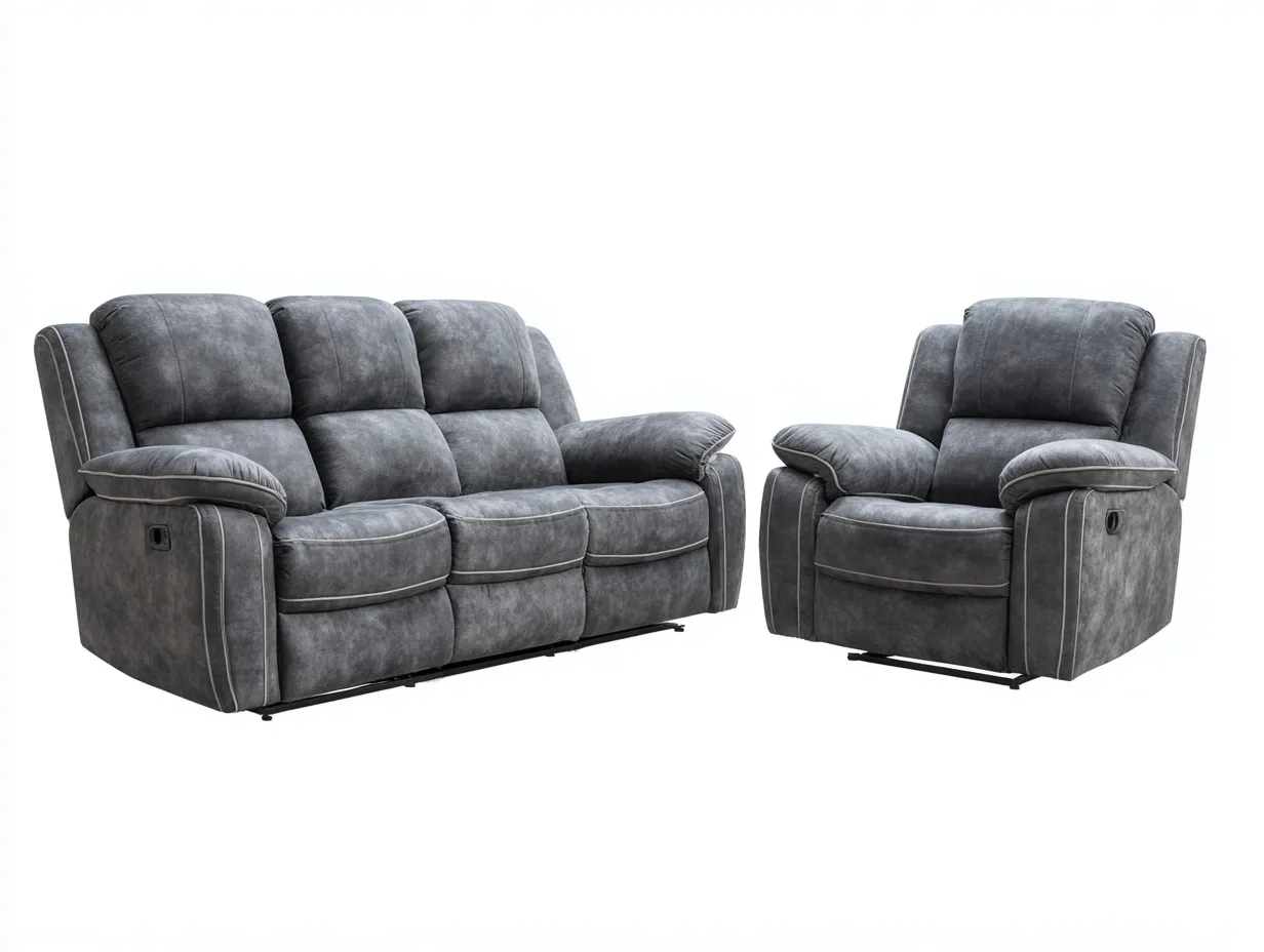 Ensemble canapé 3 places 200x95x100 cm et fauteuil 100x95x100 cm en tissu microfibre - gris foncé - avec fonctions relax manuelles-Homelyia