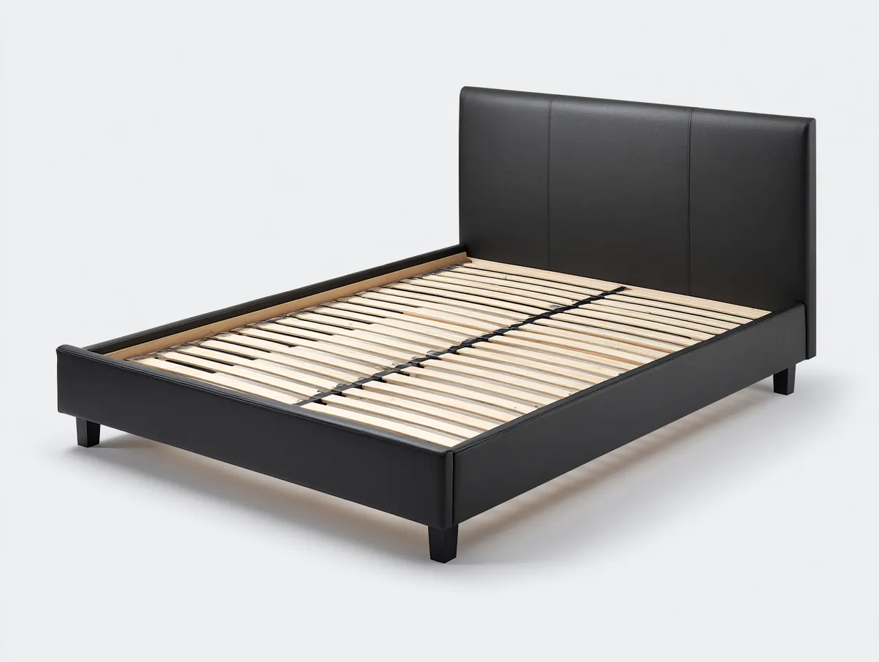 Lit double en simili cuir 160x205x95 cm - noir - design moderne minimaliste-Homelyia