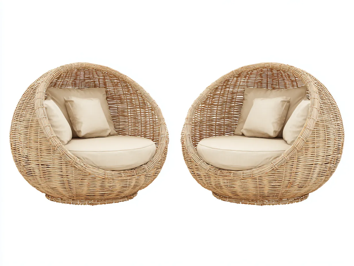 Fauteuils de jardin en rotin synthétique 90x85x95 cm - bois naturel/beige - lot de 2 - design sphérique moderne-Homelyia