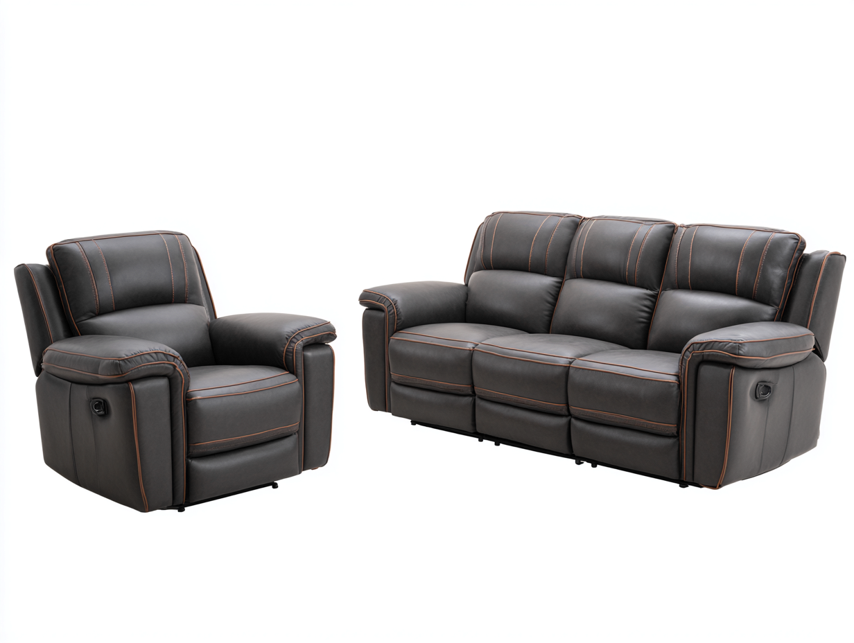 Ensemble canapé 3 places 200x95x100 cm et fauteuil 95x90x100 cm en cuir synthétique - brun foncé - avec fonctions relax manuelles-Homelyia