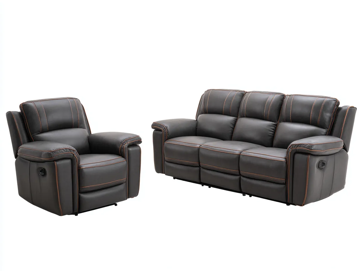 Ensemble canapé 3 places 200x95x100 cm et fauteuil 95x90x100 cm en cuir synthétique - brun foncé - avec fonctions relax manuelles-Homelyia