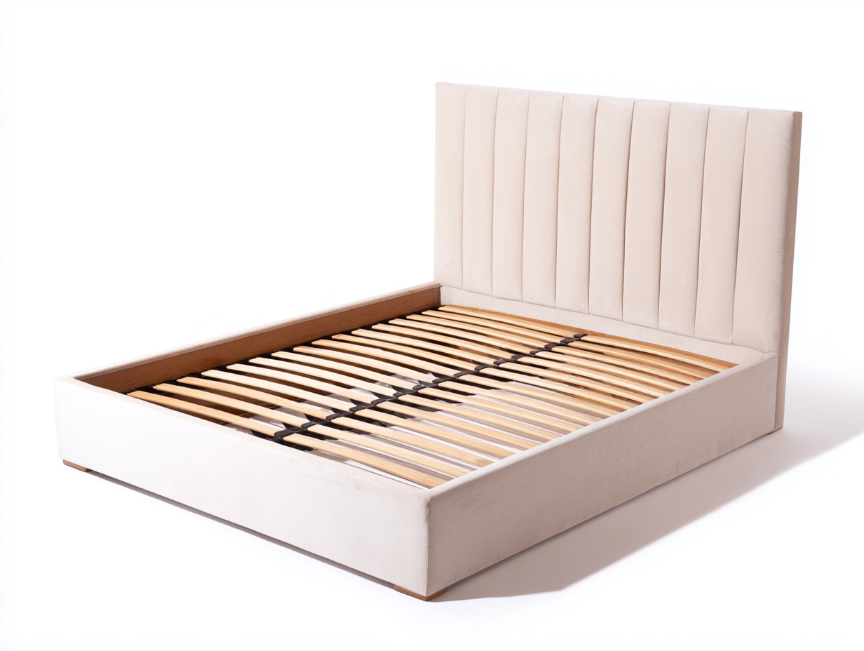 Lit double tapissé 160x200x120 cm - velours beige - style moderne à tête de lit verticale-Homelyia