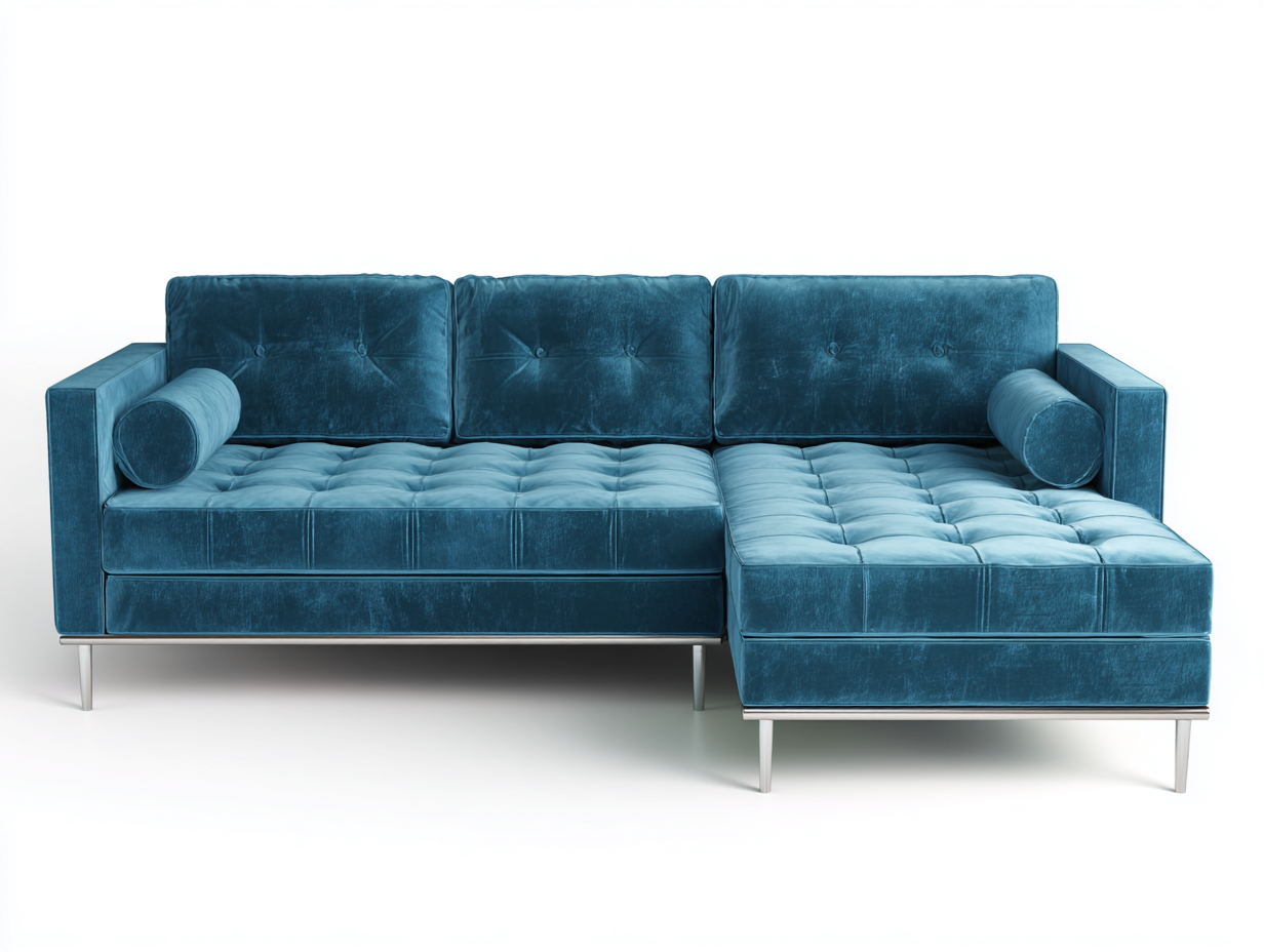 Canapé d'angle en velours 255x160x85 cm - bleu pétrole - style moderne chic-Homelyia