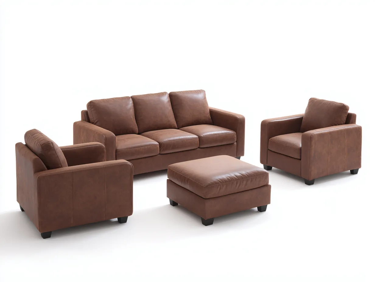 Canapé 3 places 210x95x90 cm et 2 fauteuils 100x90x85 cm - simili cuir brun - style contemporain-Homelyia