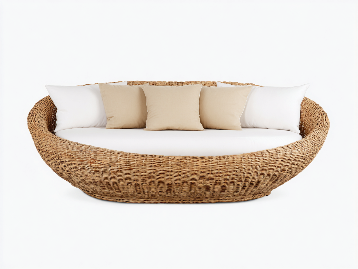 Canapé de jardin 2 places en rotin synthétique 170x95x85 cm - brun clair/blanc - design ovale naturel-Homelyia