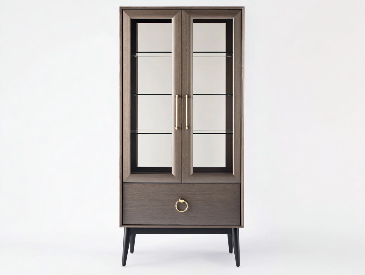 Vitrine en bois et verre 90x40x155 cm - brun foncé - avec espace de rangement - style contemporain-Homelyia