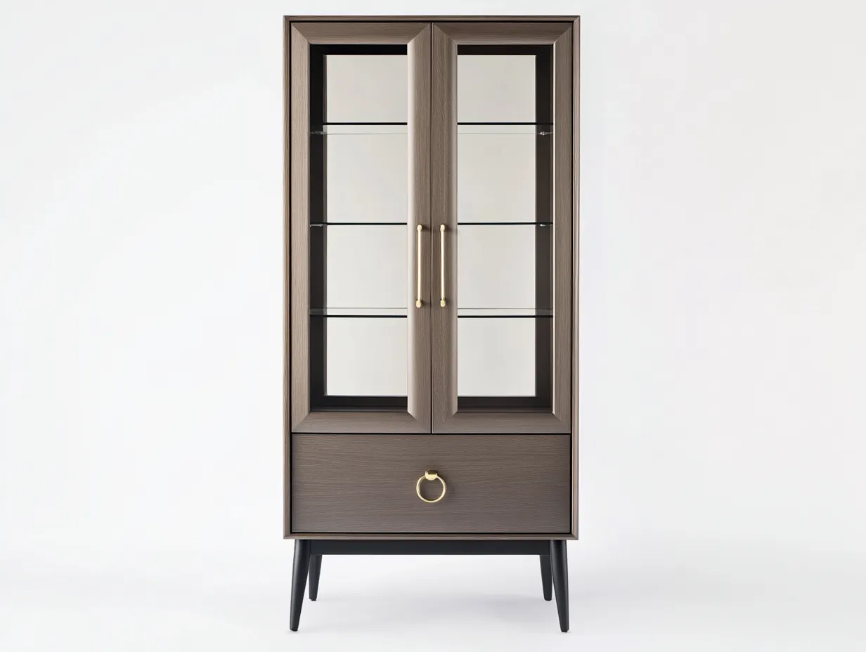 Vitrine en bois et verre 90x40x155 cm - brun foncé - avec espace de rangement - style contemporain-Homelyia