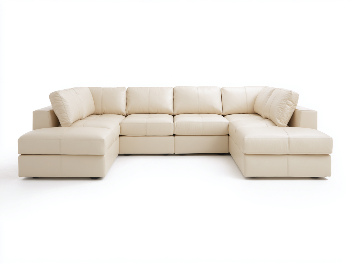 Canapé d'angle en cuir véritable 320x200x85 cm - beige - design moderne spacieux-Homelyia