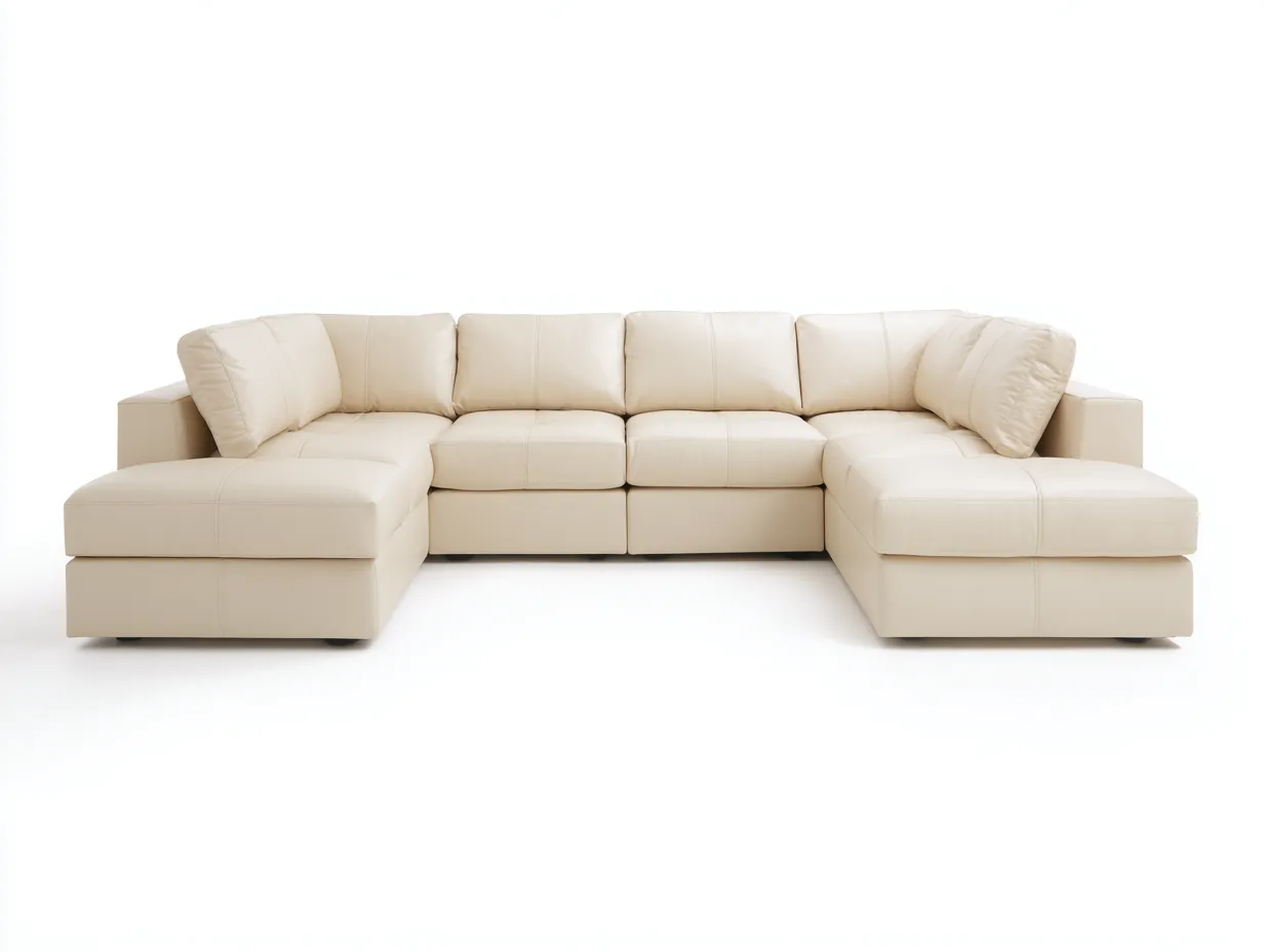 Canapé d'angle en cuir véritable 320x200x85 cm - beige - design moderne spacieux-Homelyia