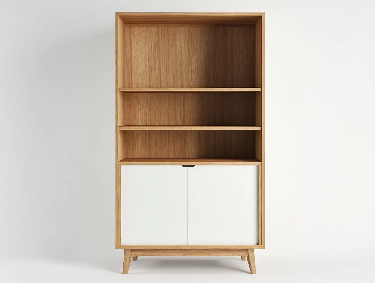 Bibliothèque en bois 110x35x170 cm - chêne clair/blanc - style scandinave avec espace de rangement-Homelyia