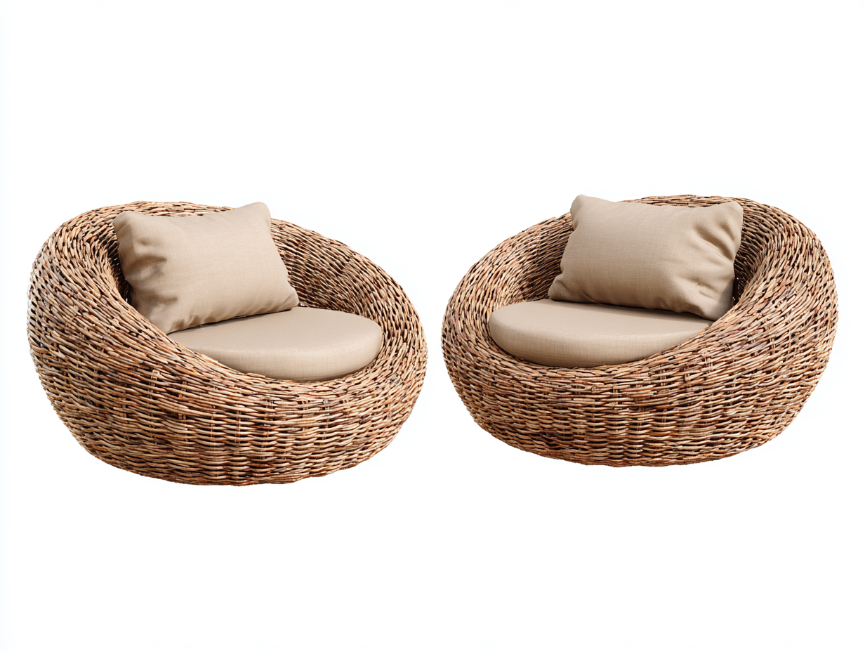 Ensemble de 2 fauteuils de jardin ronds en rotin synthétique 80x78x82 cm - brun clair - style cocon moderne-Homelyia