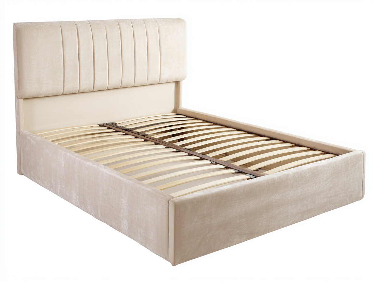 Lit double tapissé 160x205x105 cm - beige - style moderne avec tête de lit capitonnée-Homelyia