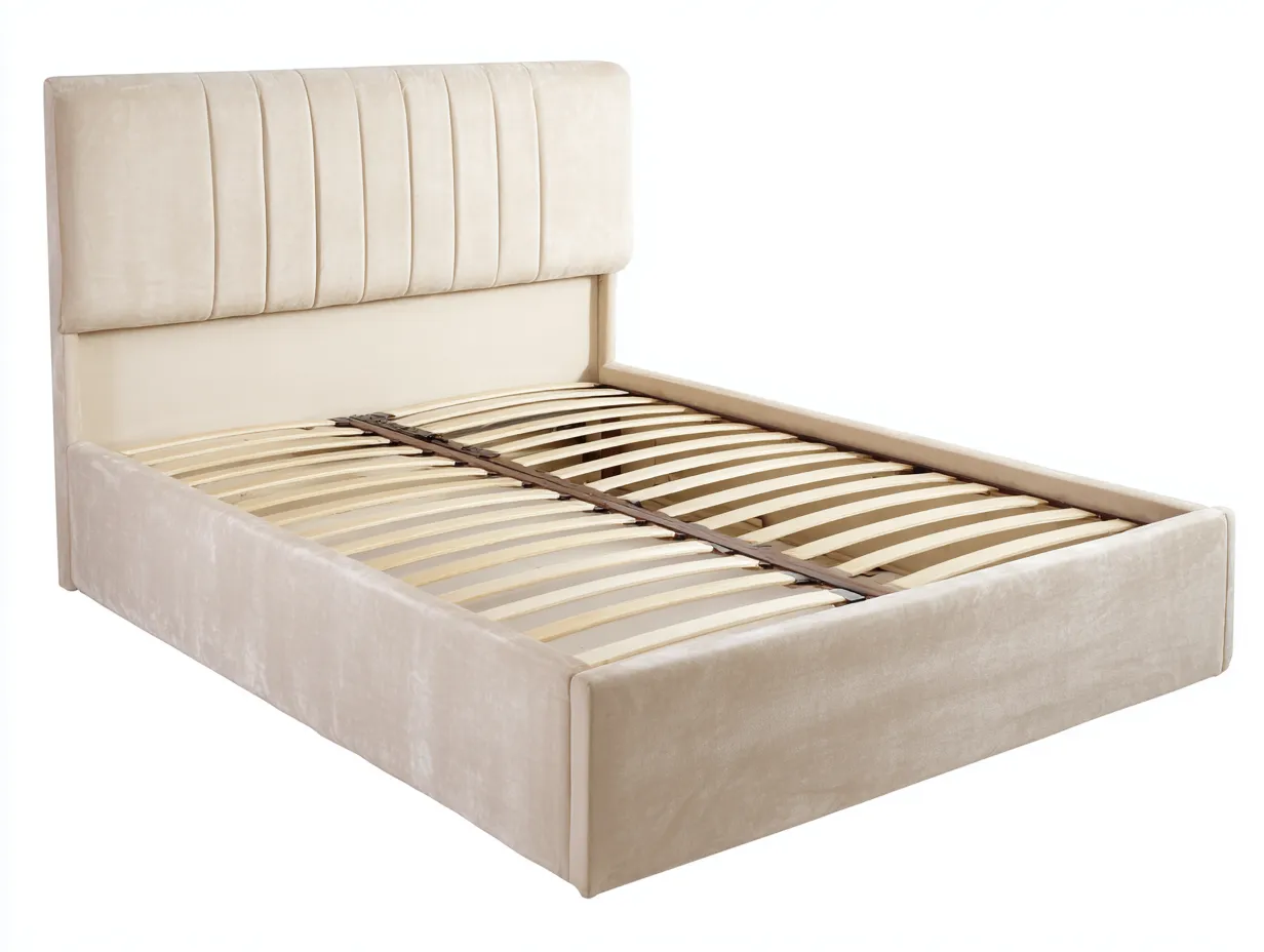 Lit double tapissé 160x205x105 cm - beige - style moderne avec tête de lit capitonnée-Homelyia