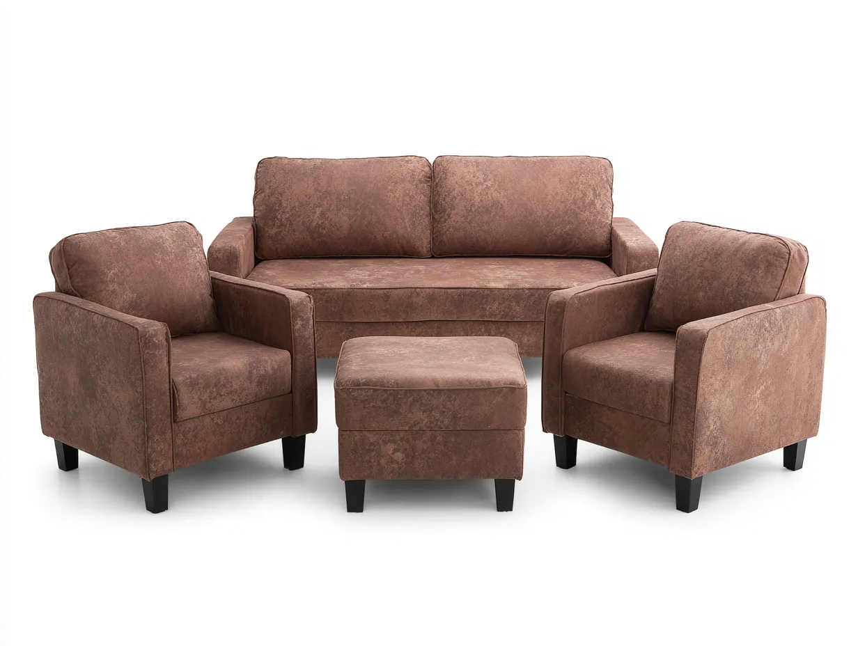 Canapé 3 places 200x90x85 cm et 2 fauteuils 95x85x80 cm - tissu brun - style moderne confortable-Homelyia
