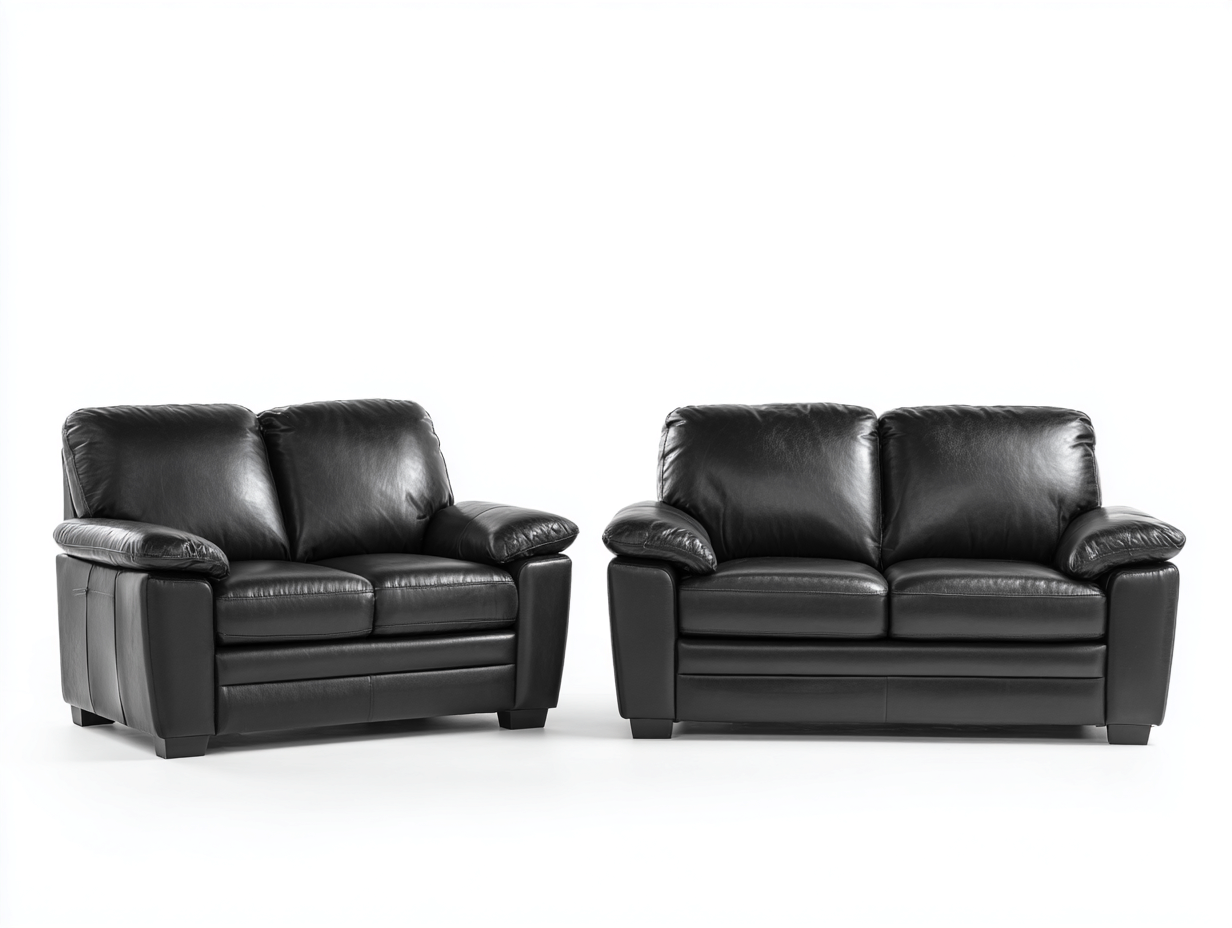 Canapés 2 places 170x95x95 cm et 165x95x95 cm en cuir - noir - style moderne élégant-Homelyia