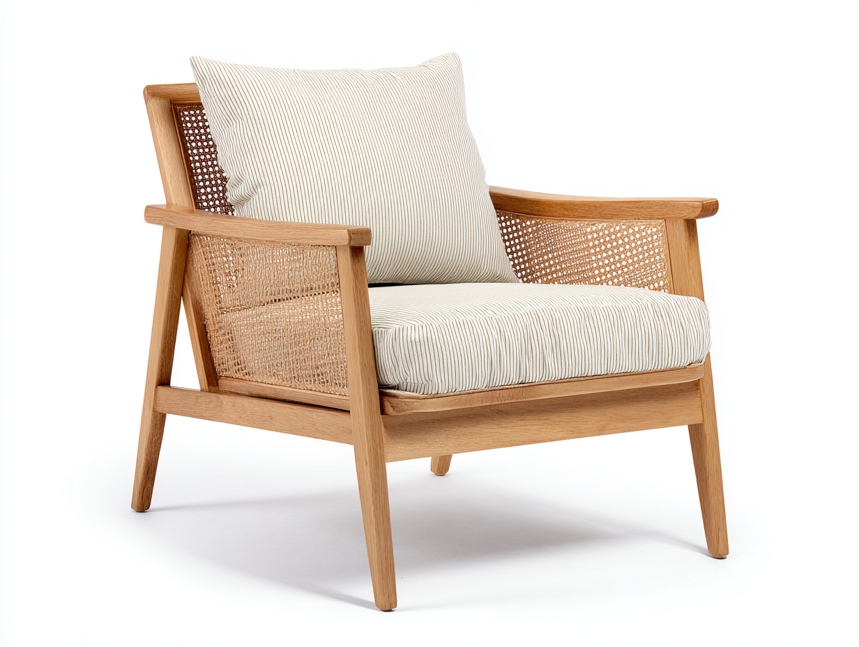 Fauteuil en bois et rotin 72x78x82 cm - beige / chêne clair - style naturel contemporain-Homelyia