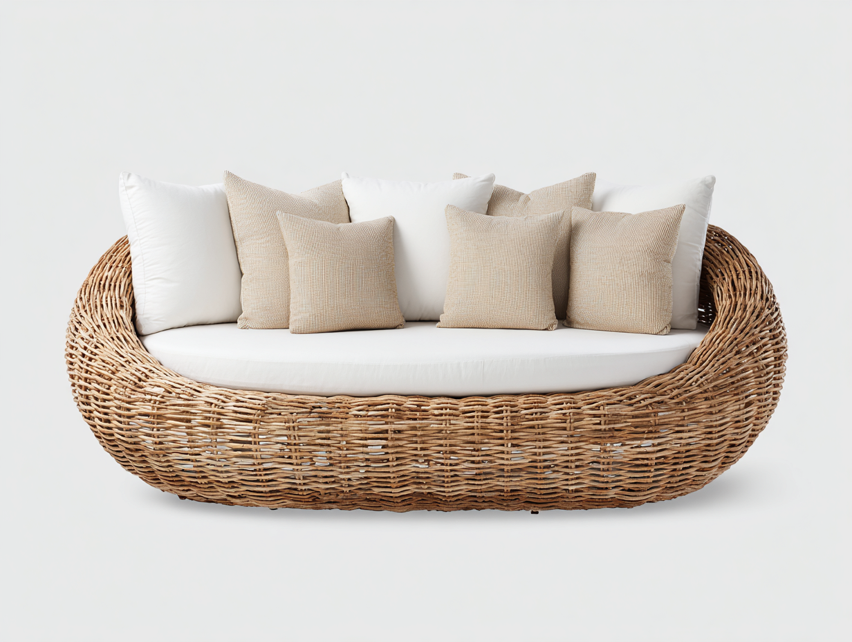 Canapé de jardin 2 places en rotin tressé 180x95x85 cm - beige/blanc - style naturel moderne-Homelyia