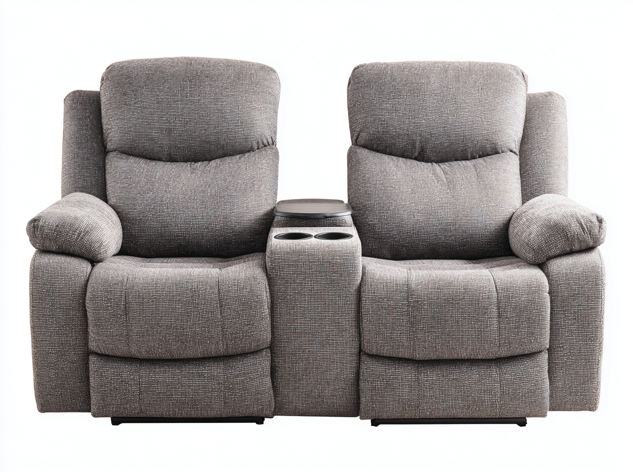 Canapé 2 places en tissu - 165x95x105 cm - gris - avec fonction relaxation et porte-gobelets-Homelyia