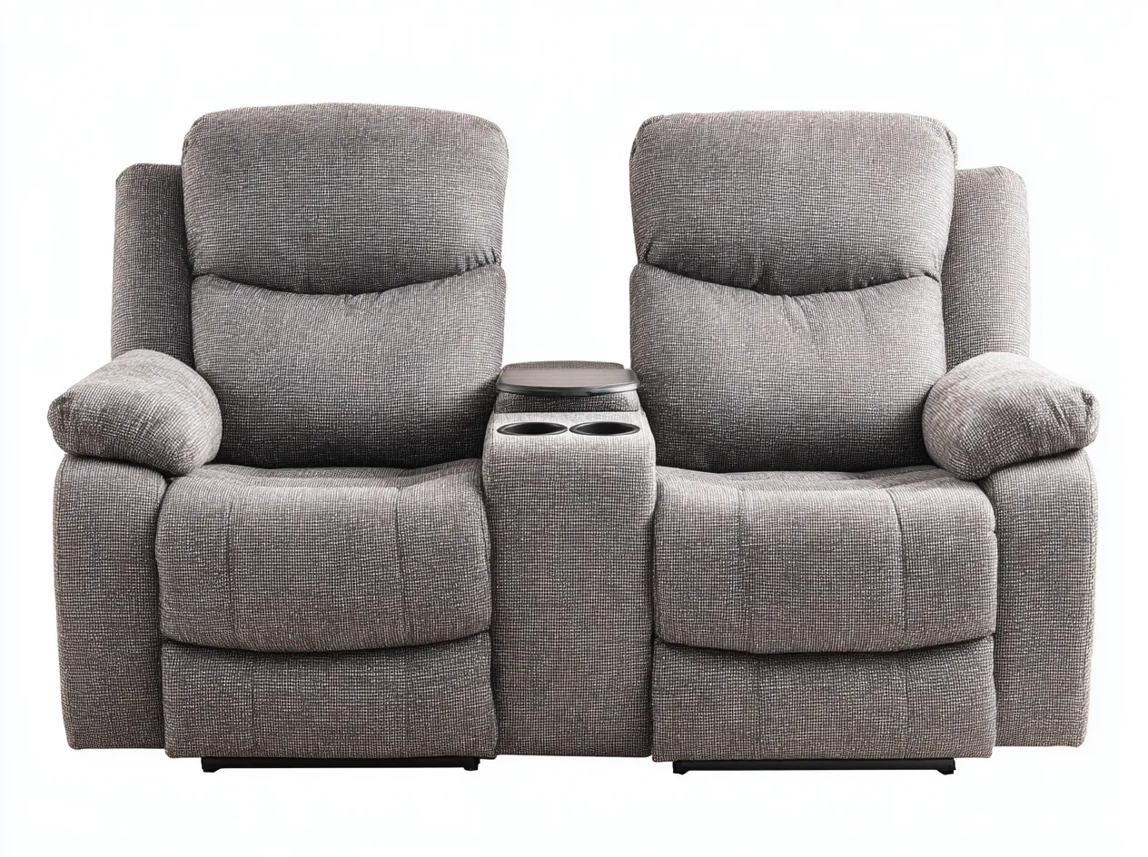 Canapé 2 places en tissu - 165x95x105 cm - gris - avec fonction relaxation et porte-gobelets-Homelyia