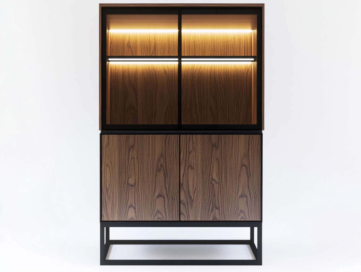 Vitrine en bois et verre 100x43x175 cm - noyer/noir - avec espace de rangement - style moderne-Homelyia