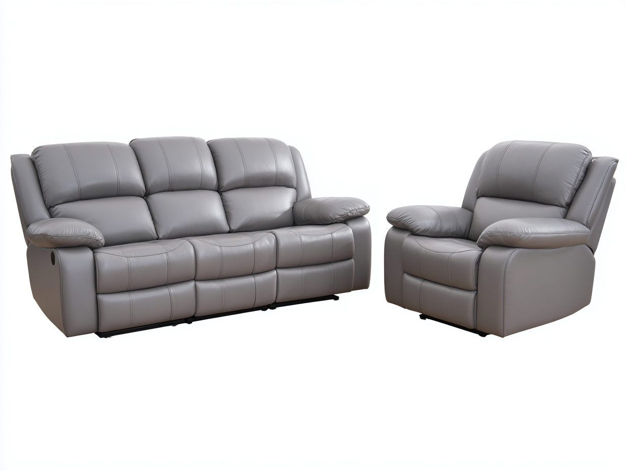 Canapé trois places 210x95x100 cm et fauteuil 100x95x100 cm - cuir gris - design moderne et relaxant-Homelyia