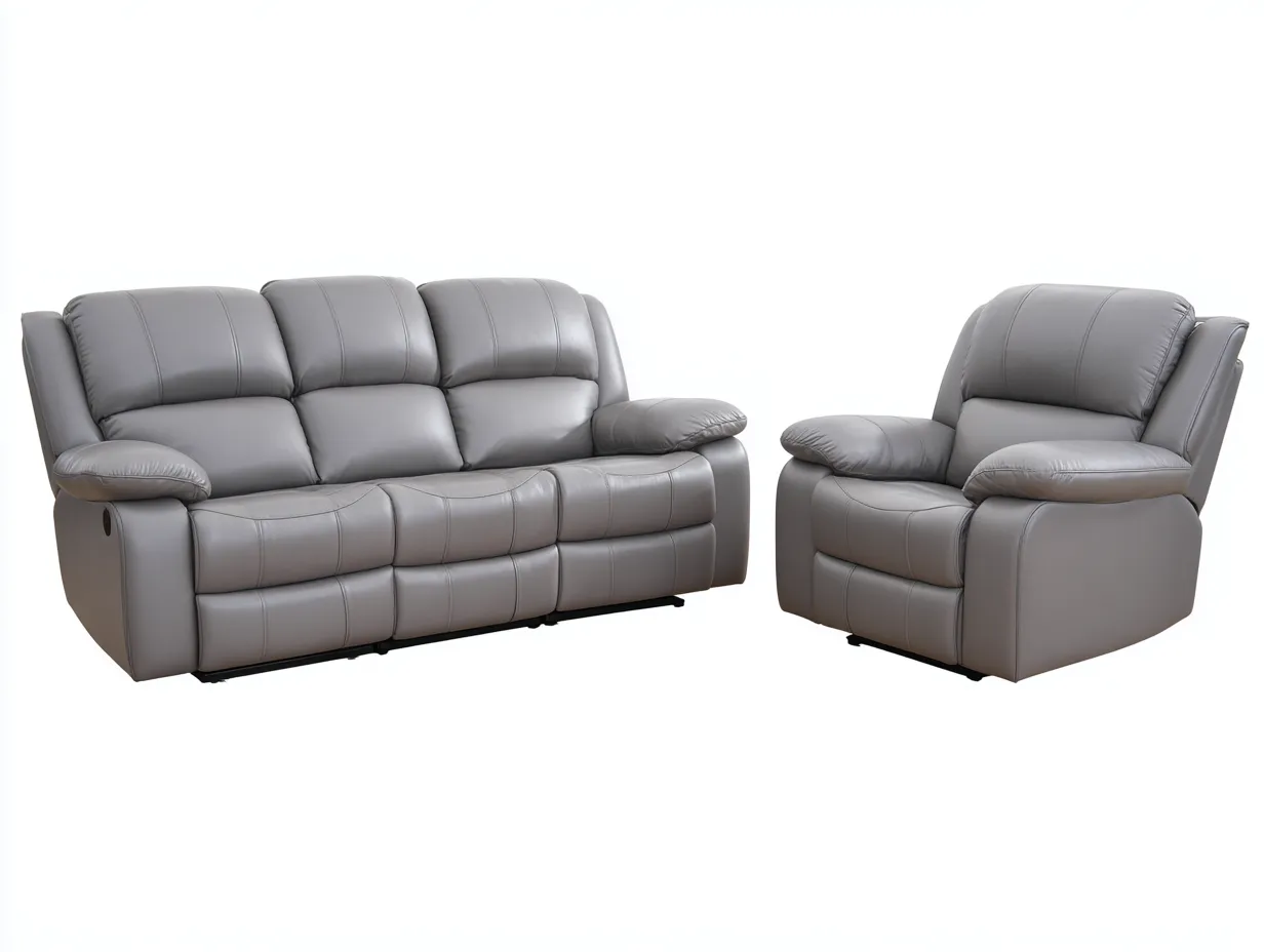 Canapé trois places 210x95x100 cm et fauteuil 100x95x100 cm - cuir gris - design moderne et relaxant-Homelyia