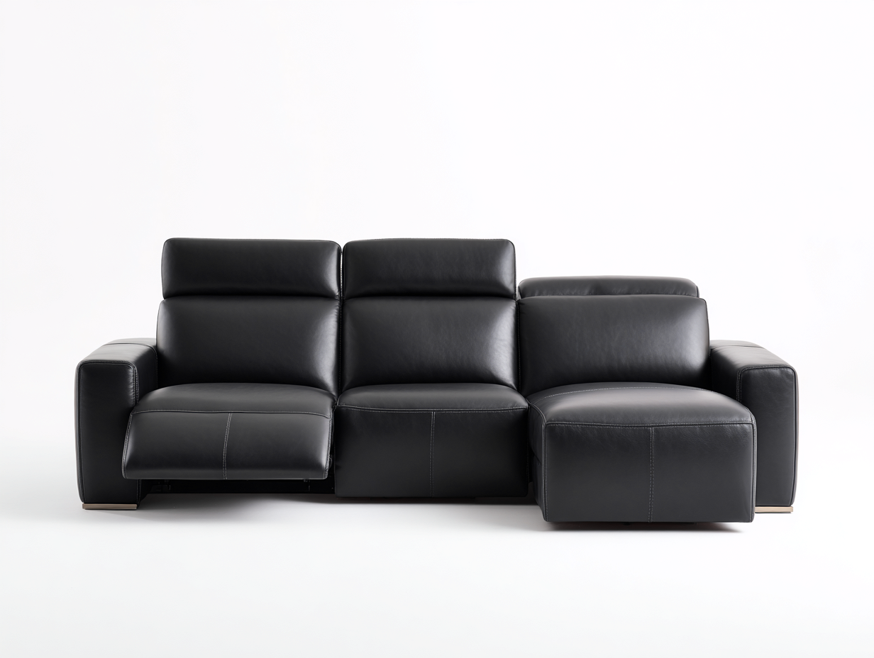 Canapé d'angle en cuir véritable 280x170x90 cm - noir - avec assise relax électrique et appuie-tête réglable-Homelyia