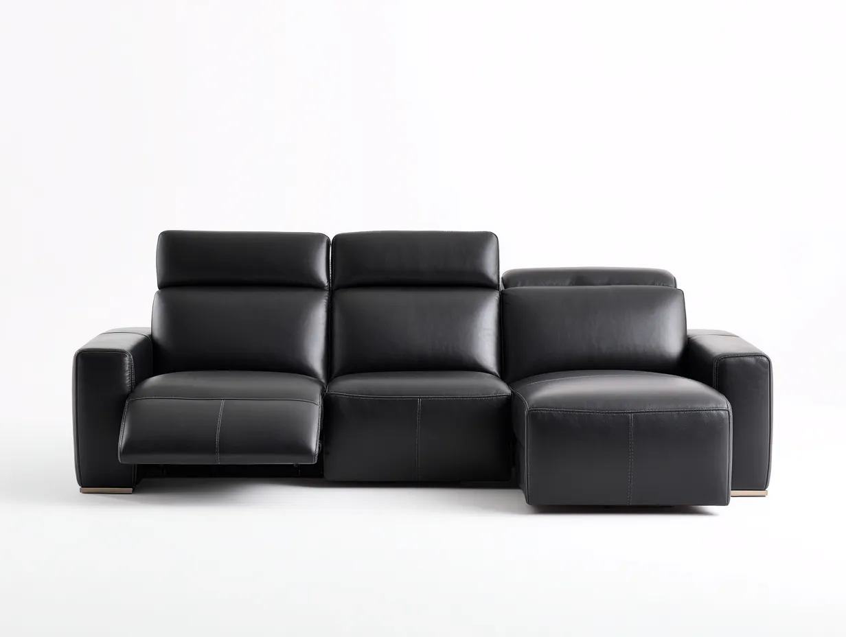Canapé d'angle en cuir véritable 280x170x90 cm - noir - avec assise relax électrique et appuie-tête réglable-Homelyia