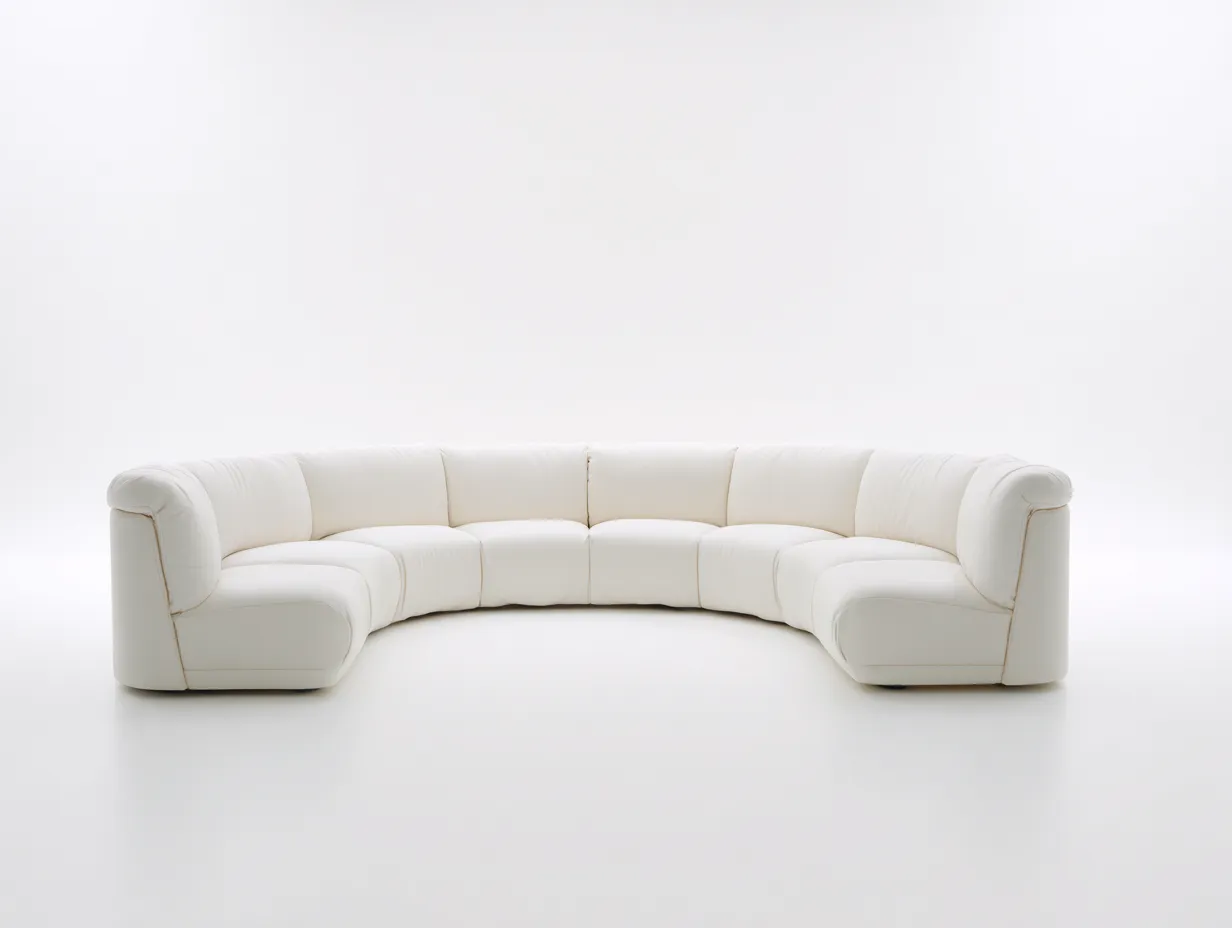 Canapé d'angle panoramique - cuir véritable blanc - 340x150x80 cm - design arrondi moderne - grand confort-Homelyia