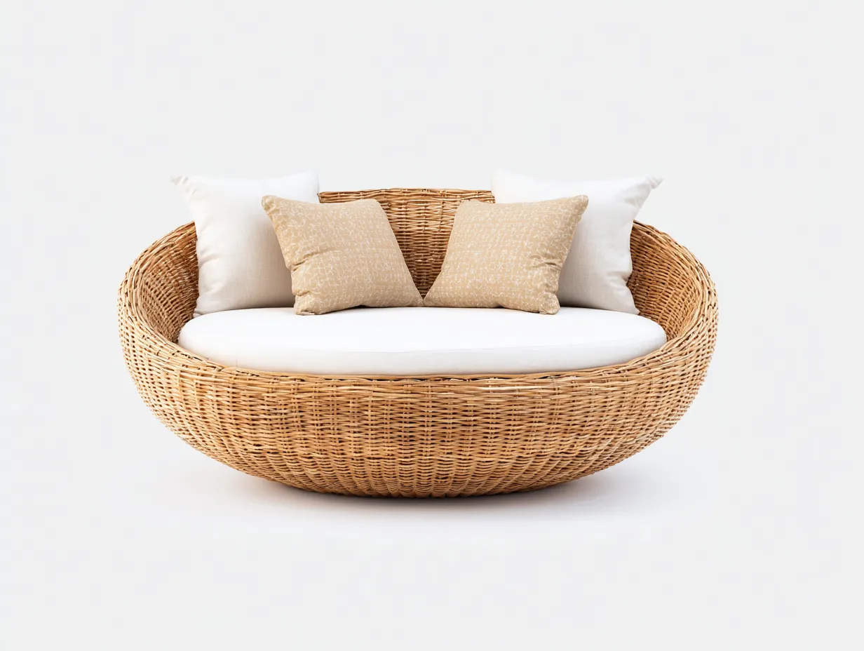 Canapé de jardin rond en rotin synthétique 150x150x90 cm - brun clair - design détente moderne-Homelyia