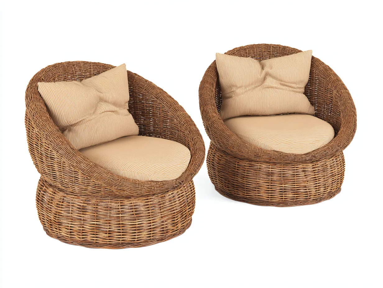Ensemble de 2 fauteuils de jardin en rotin synthétique 80x75x85 cm - brun naturel - style cocon moderne-Homelyia
