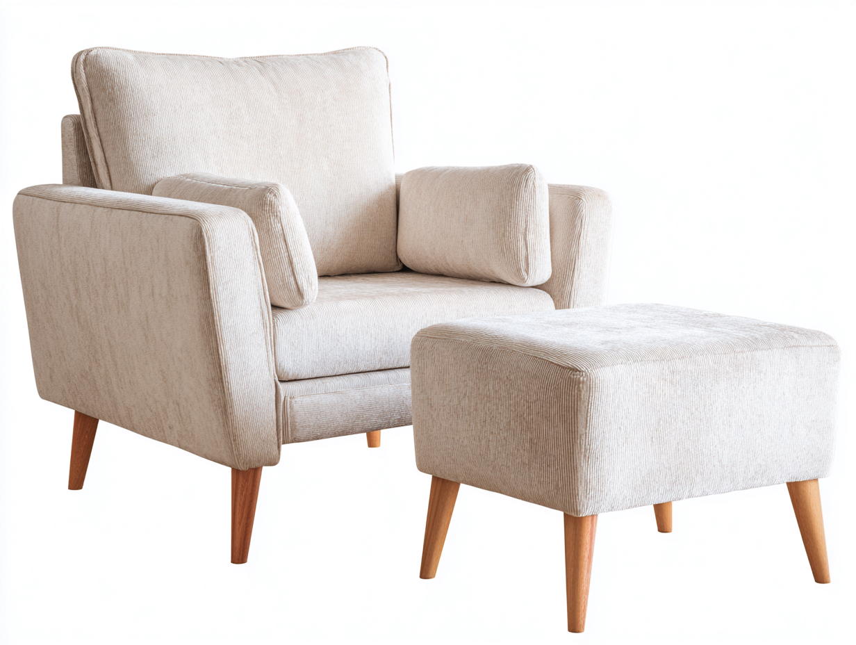 Fauteuil avec repose-pieds en tissu beige 95x85x90 cm - style scandinave confortable-Homelyia