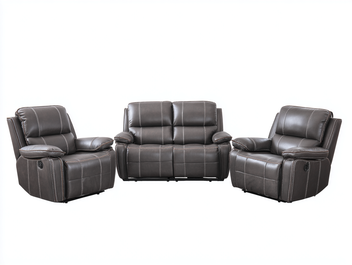 Ensemble canapé 2 places 160x95x100 cm et 2 fauteuils 95x90x100 cm en cuir synthétique - brun foncé - avec fonctions relax manuelles-Homelyia