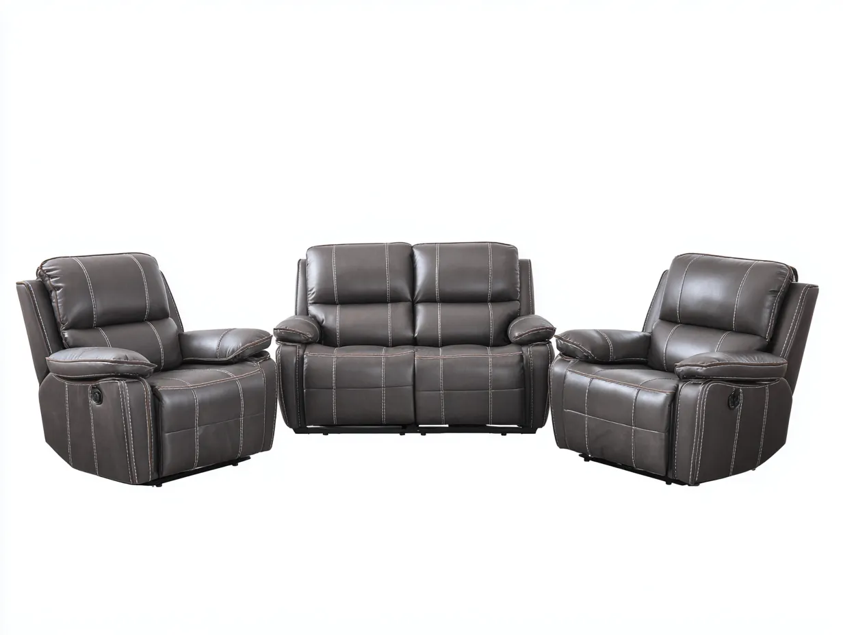 Ensemble canapé 2 places 160x95x100 cm et 2 fauteuils 95x90x100 cm en cuir synthétique - brun foncé - avec fonctions relax manuelles-Homelyia