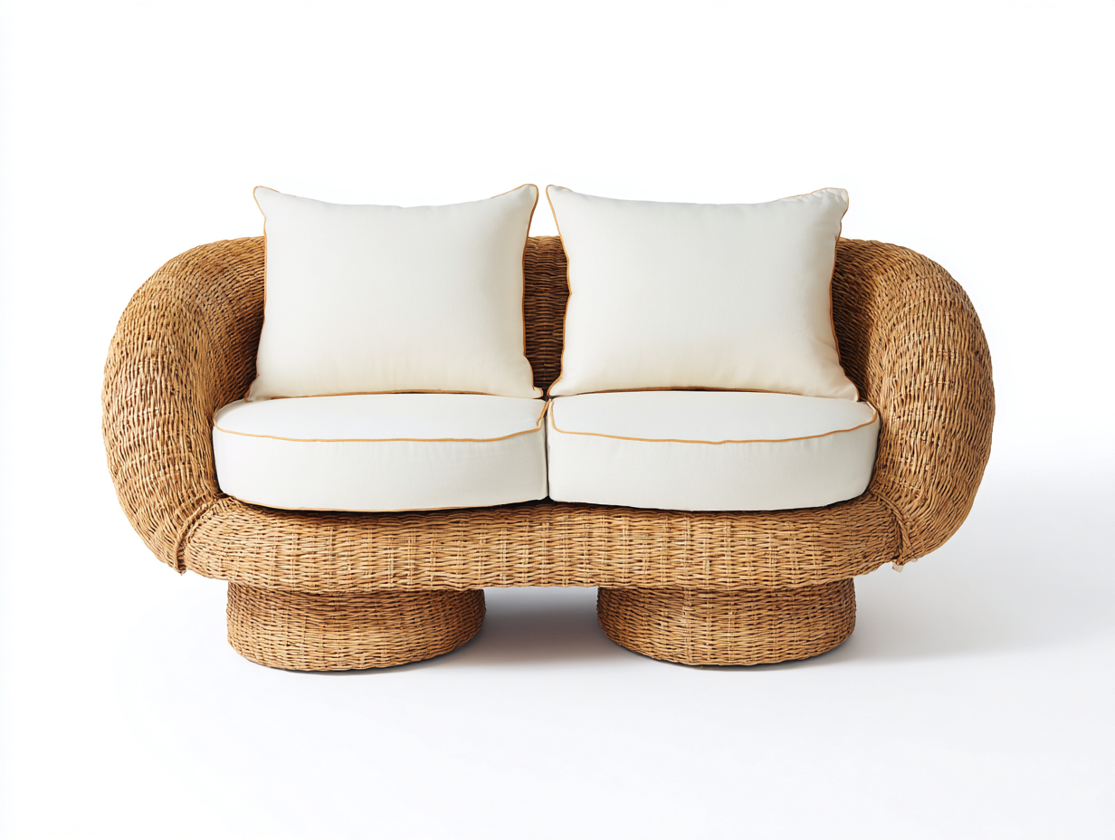 Canapé deux places en rotin synthétique 160x90x85 cm - brun clair - design naturel moderne-Homelyia