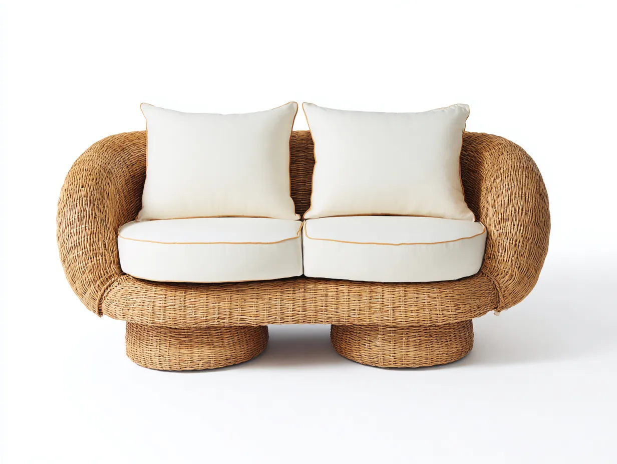 Canapé deux places en rotin synthétique 160x90x85 cm - brun clair - design naturel moderne-Homelyia