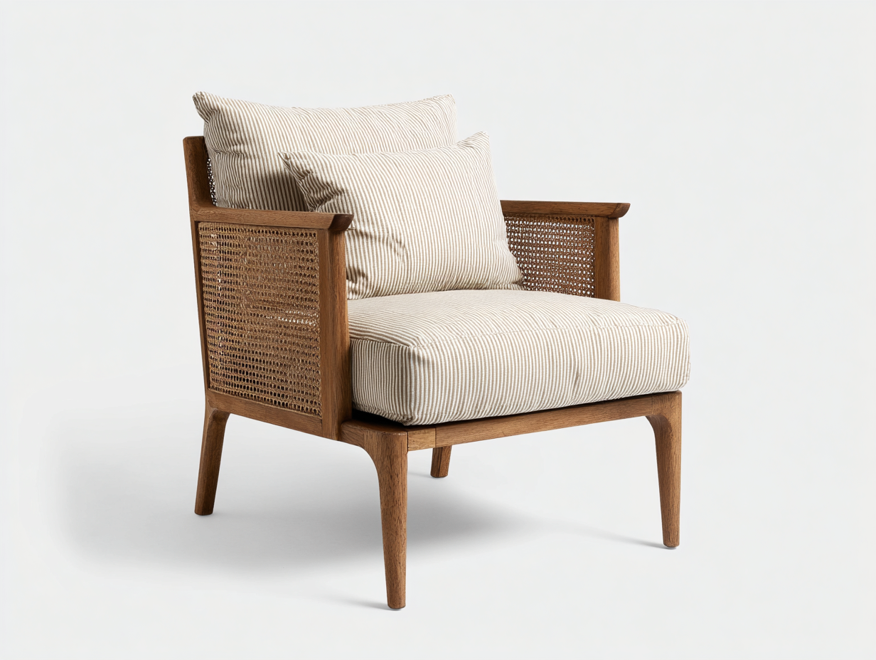 Fauteuil en bois et rotin 73x80x83 cm - beige / chêne moyen - style naturel contemporain-Homelyia