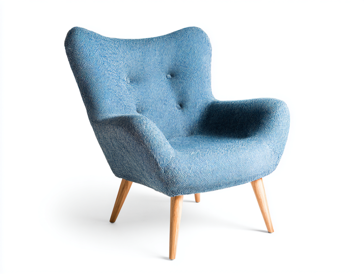Fauteuil en tissu avec pieds en bois 80x83x89 cm - bleu/bois naturel - style moderne-Homelyia