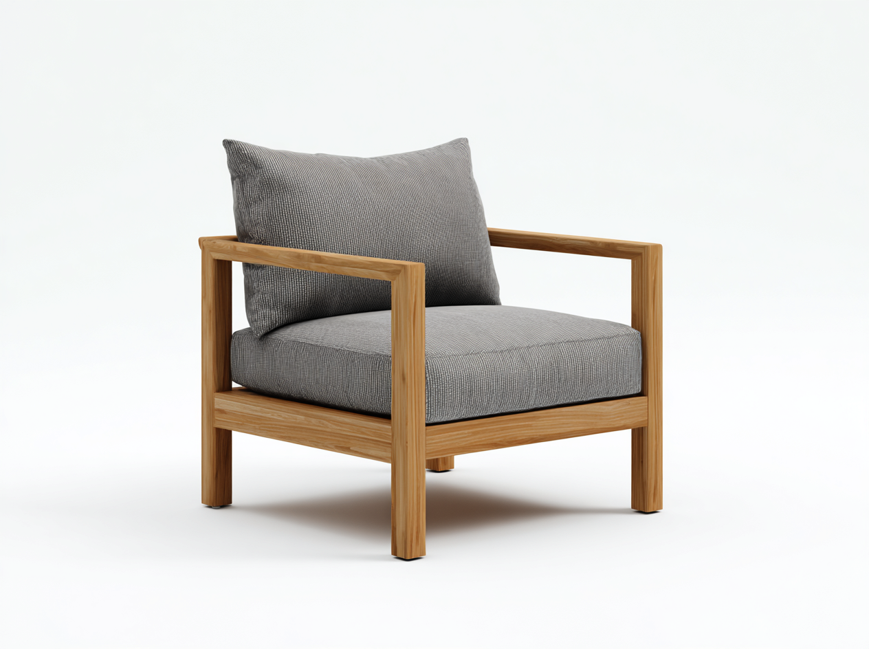 Fauteuil de jardin en bois de teck 78x82x85 cm - gris/bois naturel - style contemporain minimaliste-Homelyia