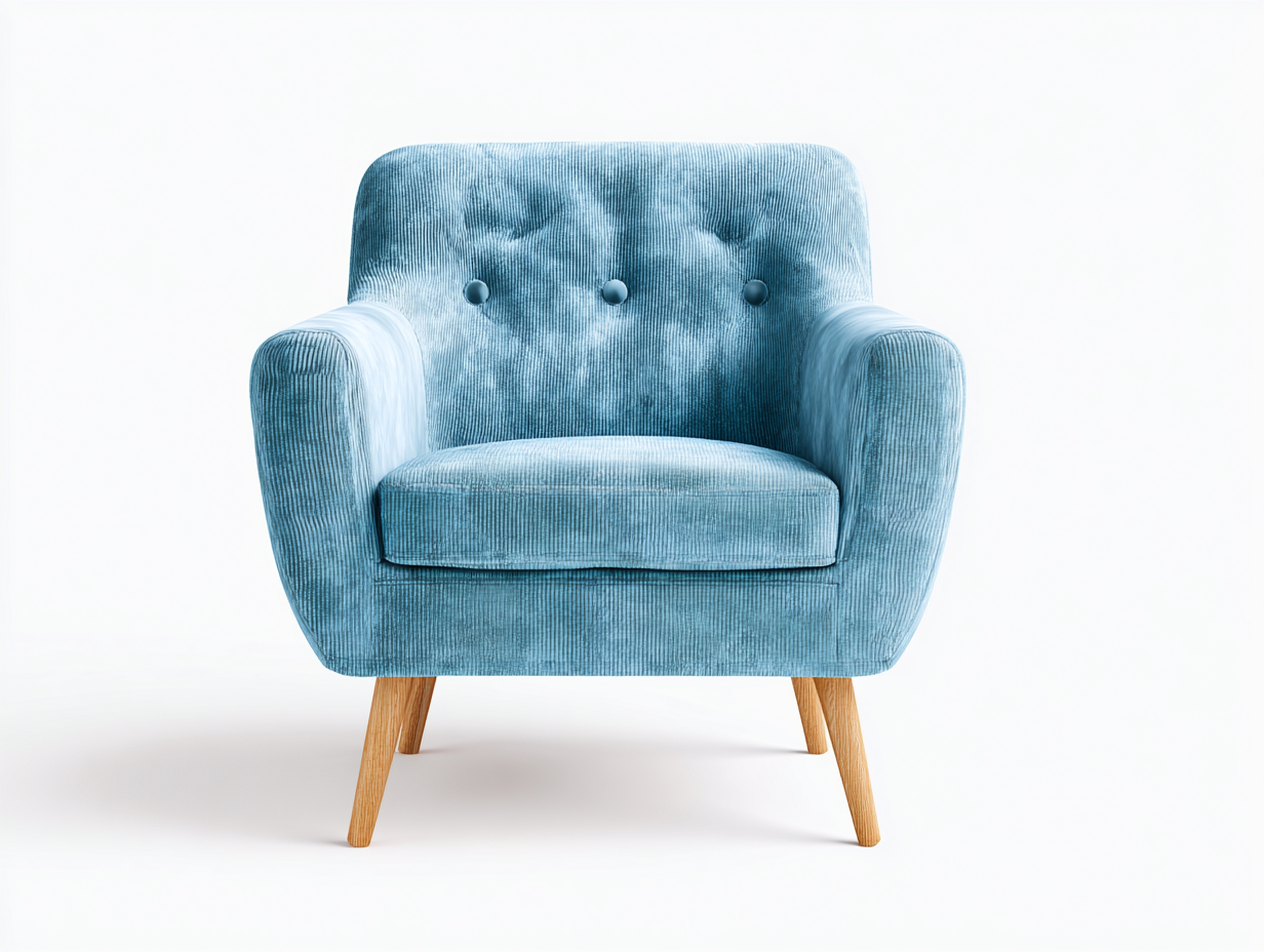 Fauteuil en velours côtelé avec pieds en bois 78x80x86 cm - bleu clair/bois naturel - style contemporain-Homelyia