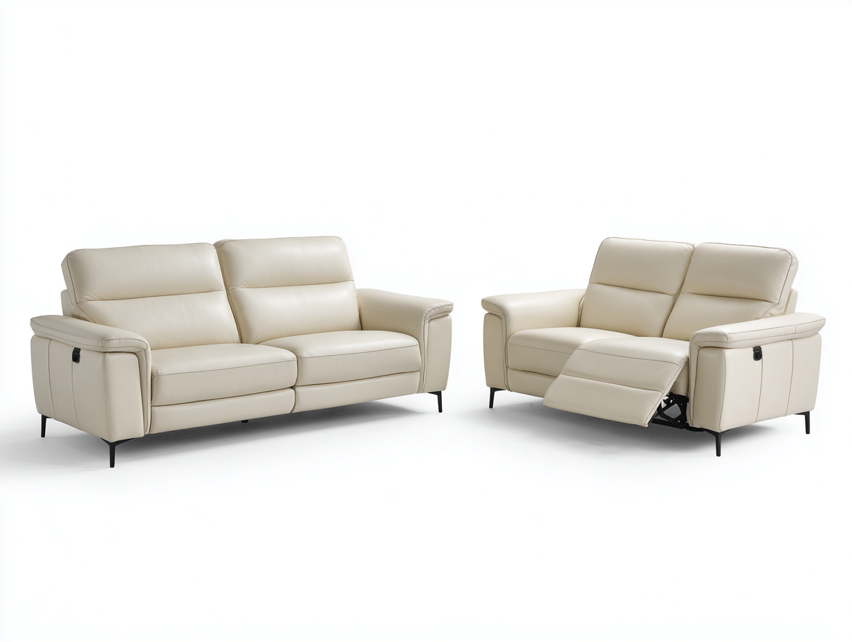 Ensemble canapé 3 places relaxation 210x95x95 cm et canapé 2 places relaxation 170x95x95 cm - cuir véritable blanc - style contemporain-Homelyia