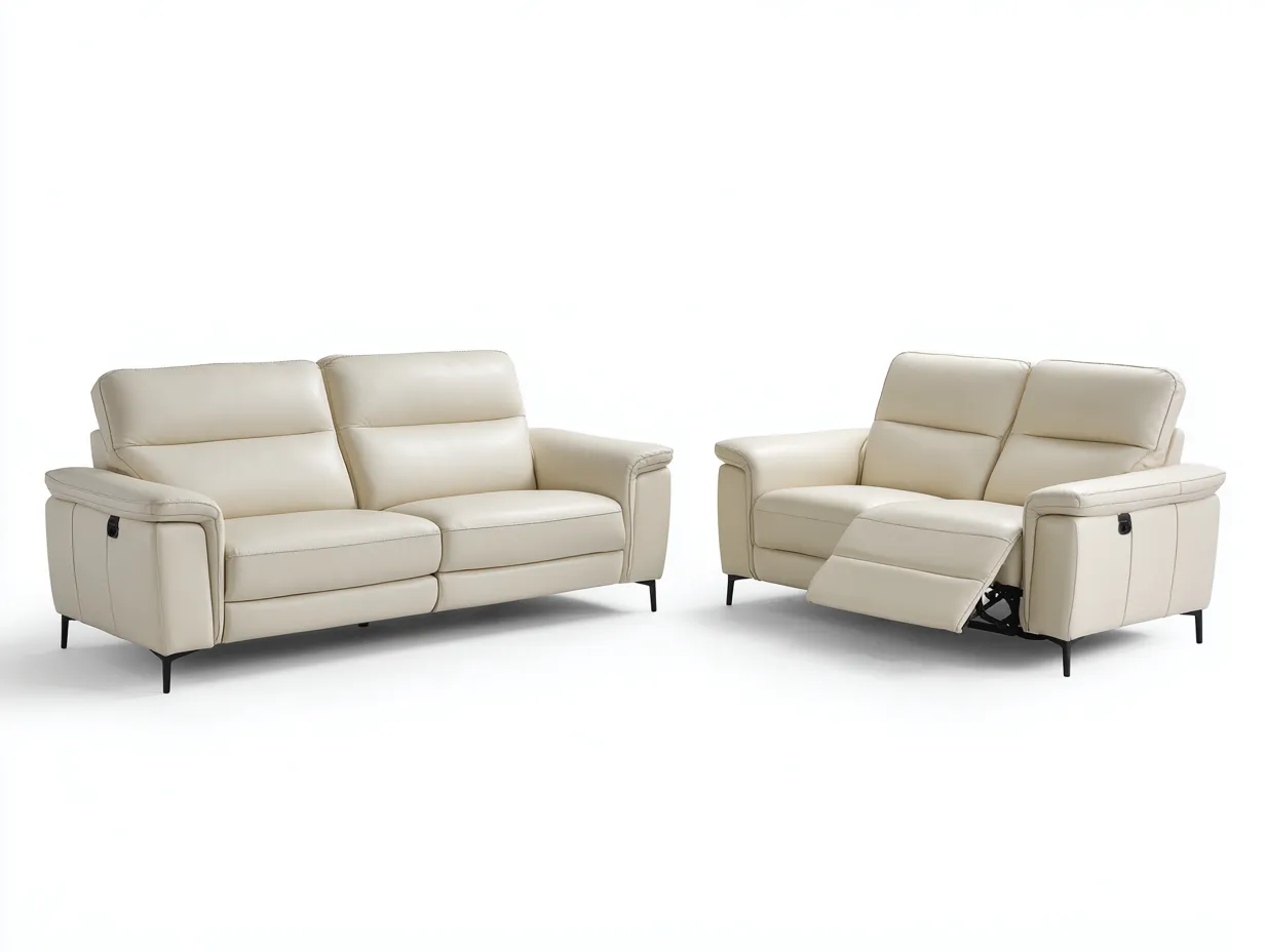 Ensemble canapé 3 places relaxation 210x95x95 cm et canapé 2 places relaxation 170x95x95 cm - cuir véritable blanc - style contemporain-Homelyia