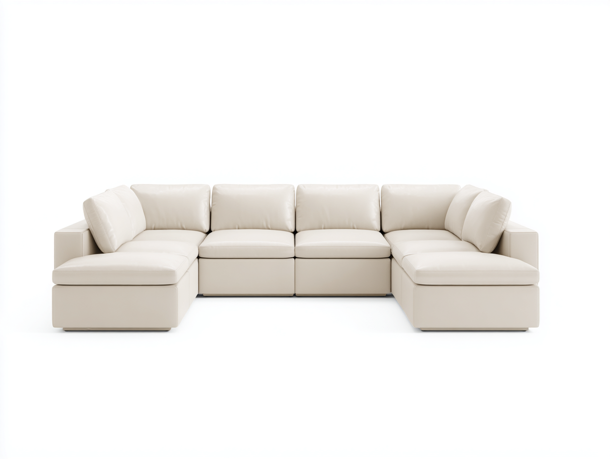 Canapé d'angle panoramique modulaire - cuir véritable beige - 340x160x85 cm - configuration flexible - style contemporain-Homelyia