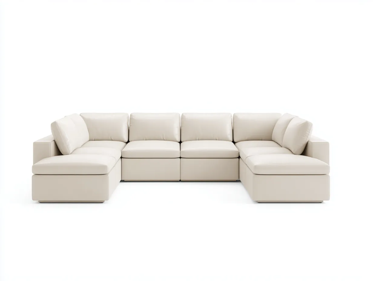 Canapé d'angle panoramique modulaire - cuir véritable beige - 340x160x85 cm - configuration flexible - style contemporain-Homelyia